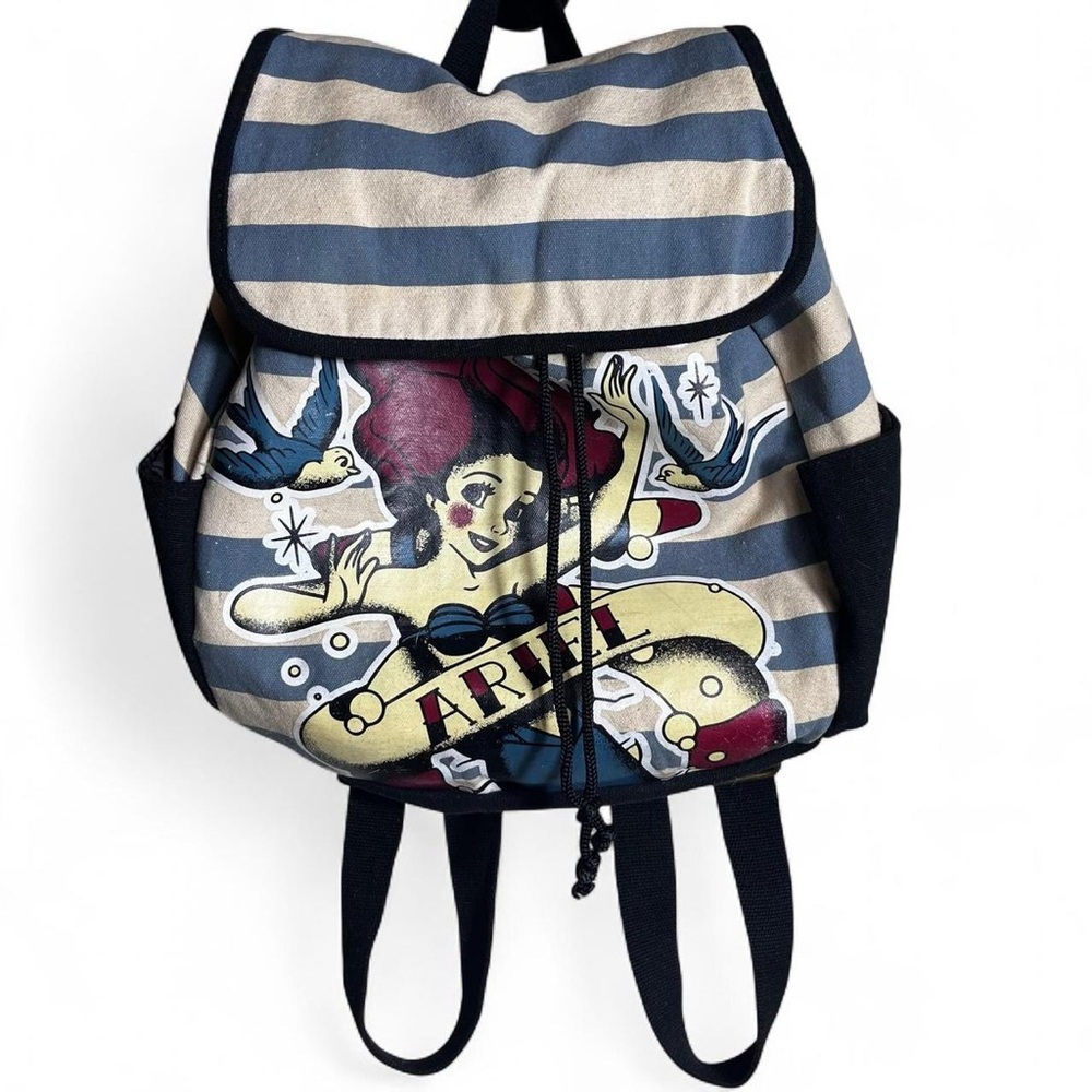 Loungefly Disney Ariel striped alternative tattoo graphic lightweight canvas bag